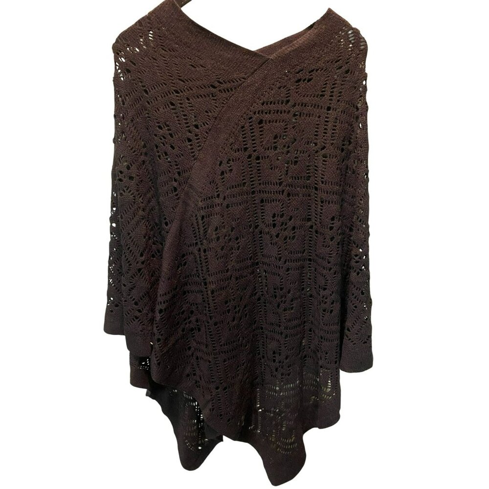 Crochet Patterned Knit Shawl For Women - Black Acrylic NWOT